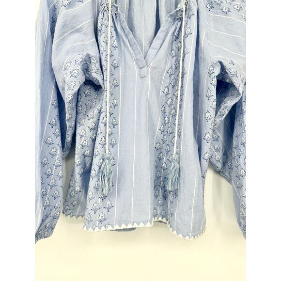 SAYLOR embroidered smocked neckline Julissa Peasant Top Size XS blue floral - Picture 6 of 9